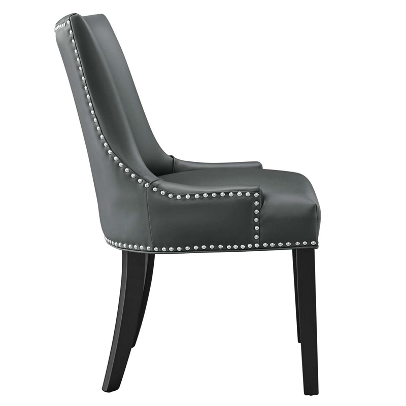 Maklaine Contemporary Solid Wood and Vegan Leather Dining Chair in Gray