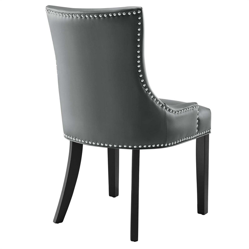 Maklaine Contemporary Solid Wood and Vegan Leather Dining Chair in Gray