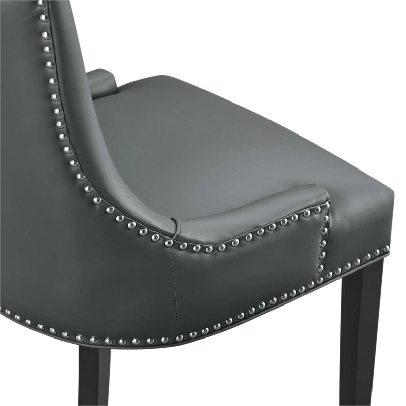 Maklaine Contemporary Solid Wood and Vegan Leather Dining Chair in Gray