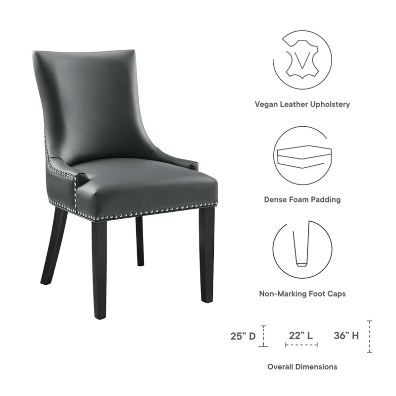 Maklaine Contemporary Solid Wood and Vegan Leather Dining Chair in Gray
