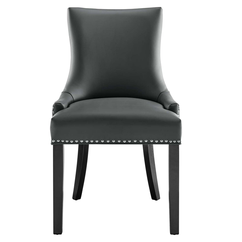 Maklaine Contemporary Solid Wood and Vegan Leather Dining Chair in Gray