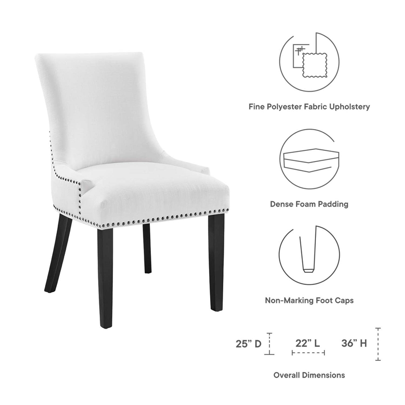Maklaine Solid Wood and Polyester Fabric Dining Chair in White
