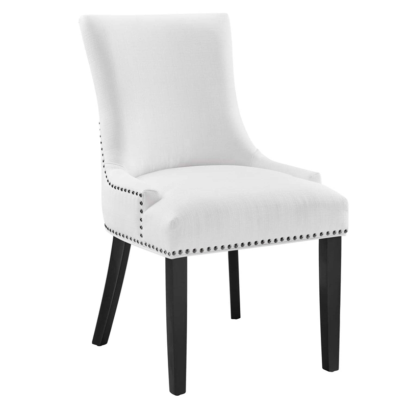 Maklaine Solid Wood and Polyester Fabric Dining Chair in White