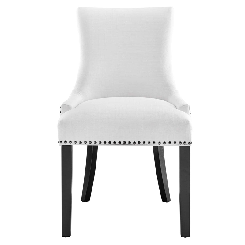 Maklaine Solid Wood and Polyester Fabric Dining Chair in White