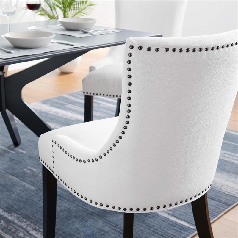 Maklaine Solid Wood and Polyester Fabric Dining Chair in White