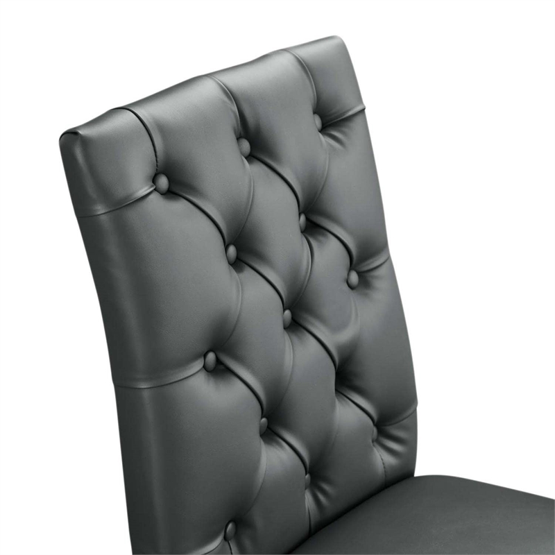 Maklaine Solid Wood and Button Tufted Vegan Leather Dining Chair in Gray