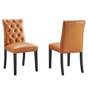 Maklaine Solid Wood and Vinyl Dining Chairs in Tan (Set of 2)