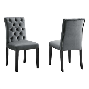 Maklaine 21&quot Modern Velvet Dining Chairs in Gray/Black (Set of 2)