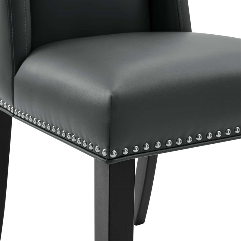 Maklaine Contemporary Solid Wood and Vegan Leather Dining Chair in Gray