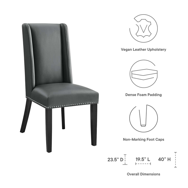 Maklaine Contemporary Solid Wood and Vegan Leather Dining Chair in Gray
