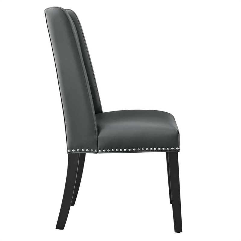 Maklaine Contemporary Solid Wood and Vegan Leather Dining Chair in Gray