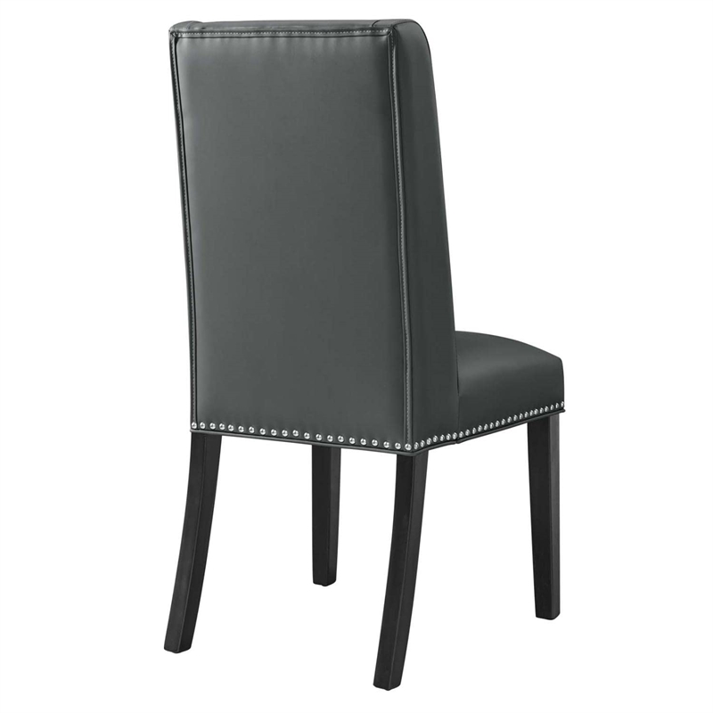 Maklaine Contemporary Solid Wood and Vegan Leather Dining Chair in Gray