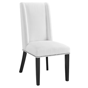 Maklaine Solid Wood and Polyester Fabric Dining Chair in White