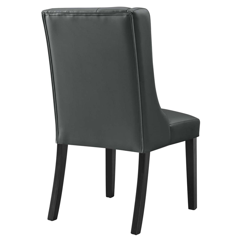 Maklaine Solid Wood and Button Tufted Vegan Leather Dining Chair in Gray