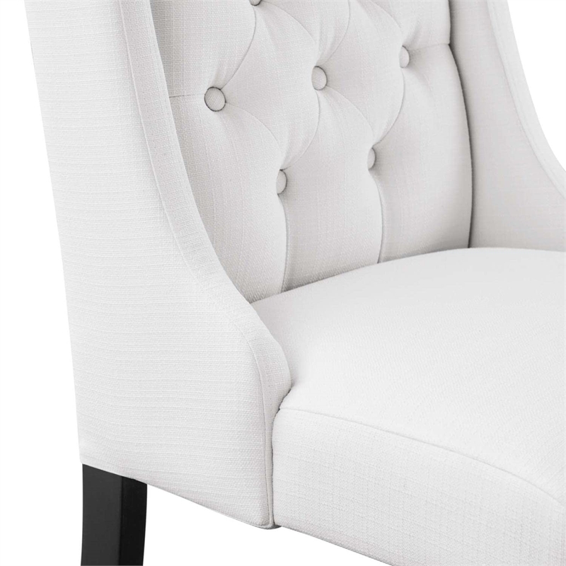 Maklaine Solid Wood and Button Tufted Fabric Dining Chair in White