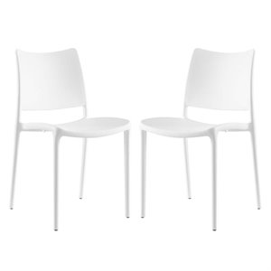 Maklaine Polypropylene Plastic Dining Side Chair in White (Set of 2)