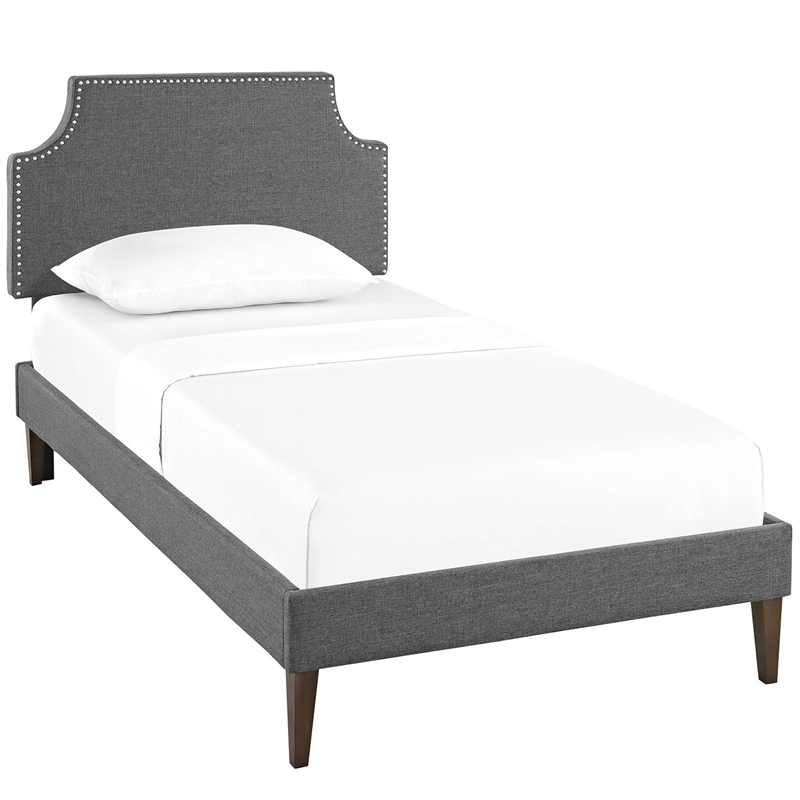 Maklaine Fabric Twin Platform Bed with Squared Tapered Legs in Gray