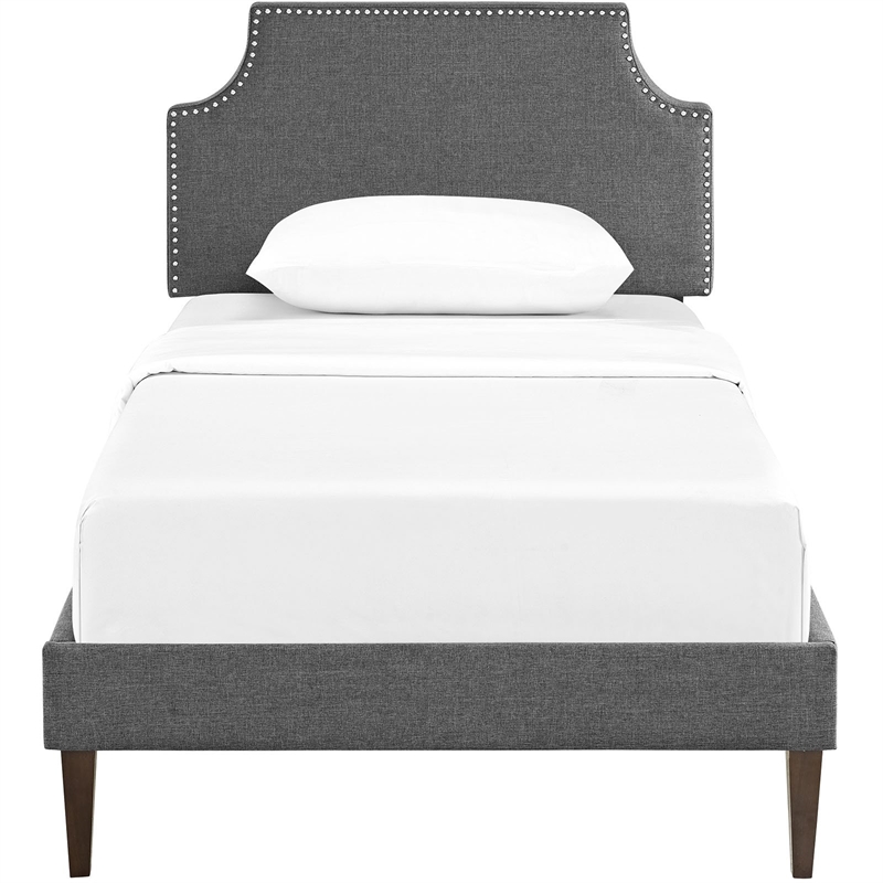 Maklaine Fabric Twin Platform Bed with Squared Tapered Legs in Gray
