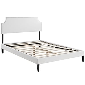 Maklaine Vinyl Full Platform Bed with Squared Tapered Legs in White