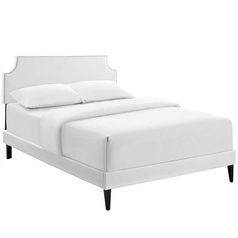 Maklaine Vinyl Full Platform Bed with Squared Tapered Legs in White