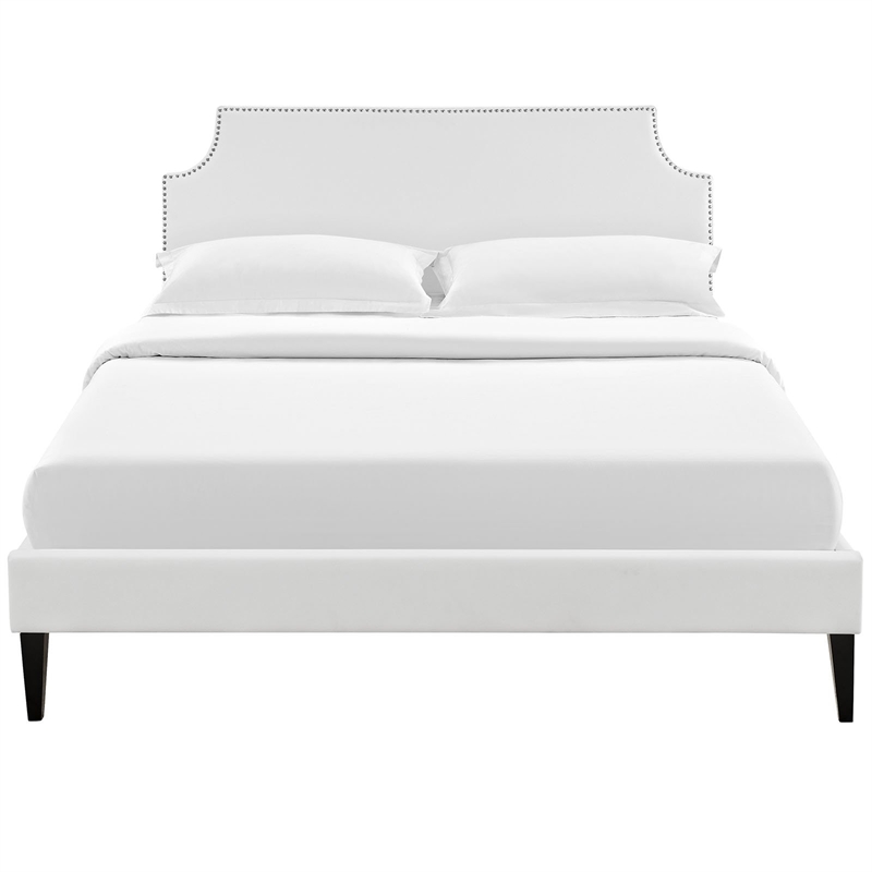 Maklaine Vinyl Full Platform Bed with Squared Tapered Legs in White