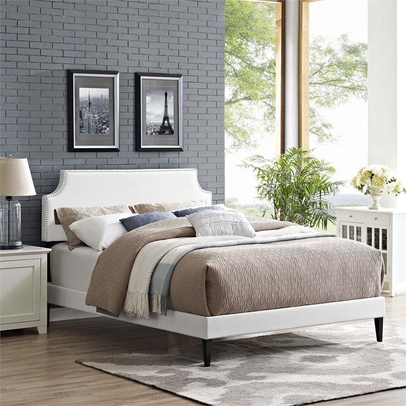 Maklaine Vinyl Upholstered/Wood Frame Queen Platform Bed in White