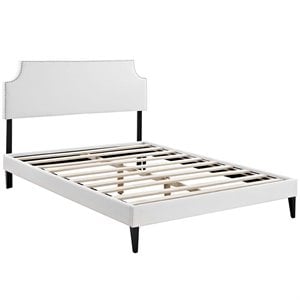 Maklaine Vinyl Upholstered/Wood Frame Queen Platform Bed in White