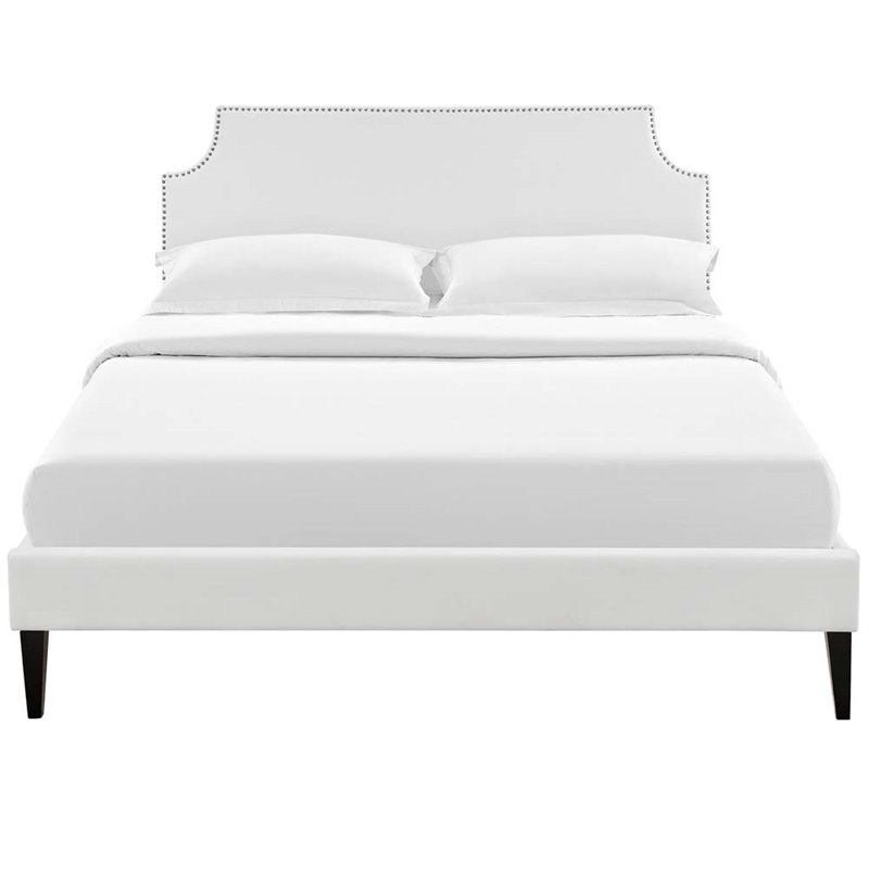 Maklaine Vinyl Upholstered/Wood Frame Queen Platform Bed in White