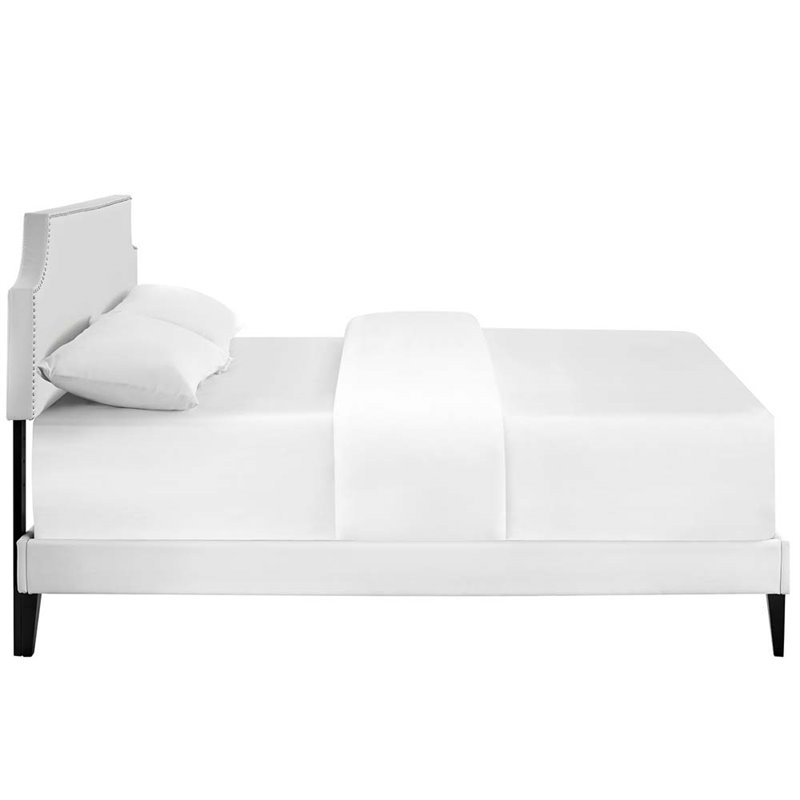 Maklaine Vinyl Upholstered/Wood Frame Queen Platform Bed in White