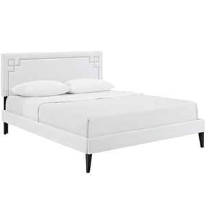 Maklaine Contemporary Vinyl Upholstered Queen Platform Bed in White