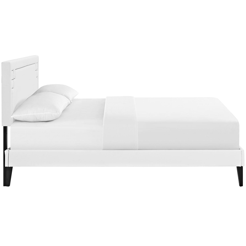 Maklaine Contemporary Vinyl Upholstered Queen Platform Bed in White