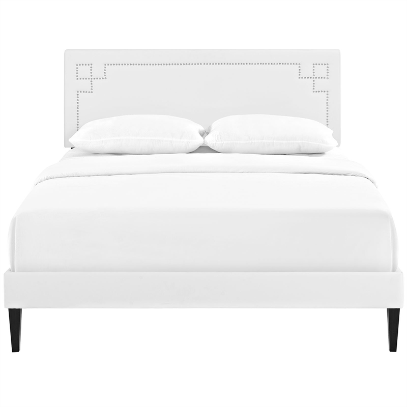 Maklaine Contemporary Vinyl Upholstered Queen Platform Bed in White