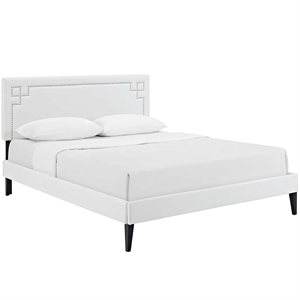Maklaine Contemporary Fabric Upholstered Queen Platform Bed in Gray