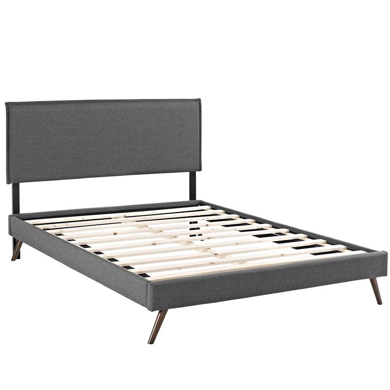Maklaine Mid-Century Polyester Upholstered Queen Platform Bed in Gray