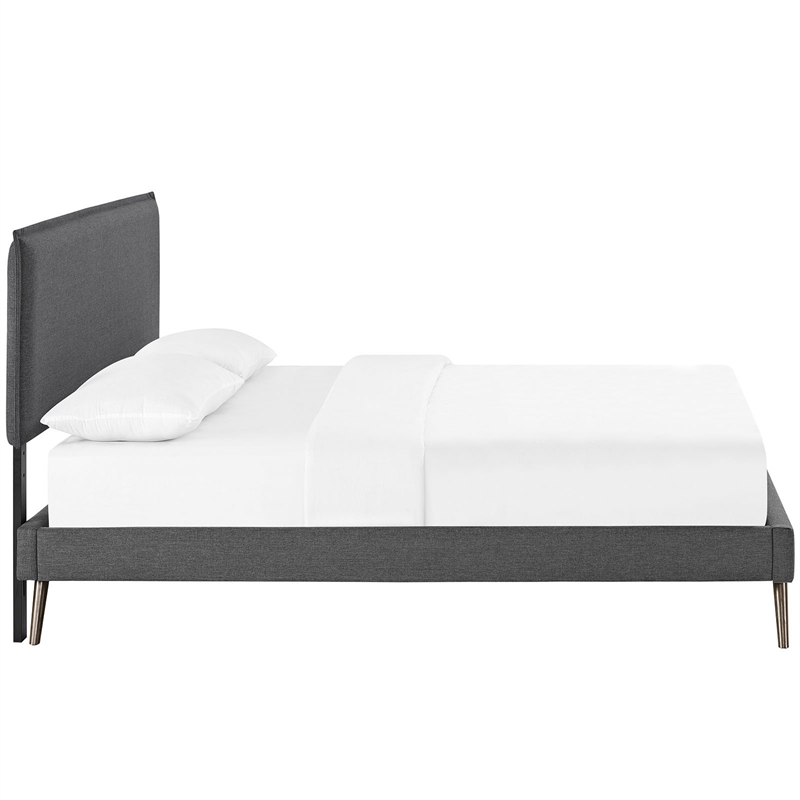 Maklaine Mid-Century Polyester Upholstered Queen Platform Bed in Gray