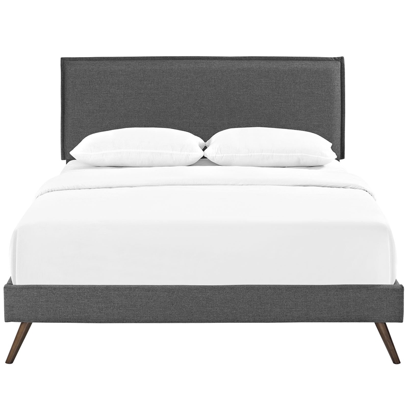 Maklaine Mid-Century Polyester Upholstered Queen Platform Bed in Gray