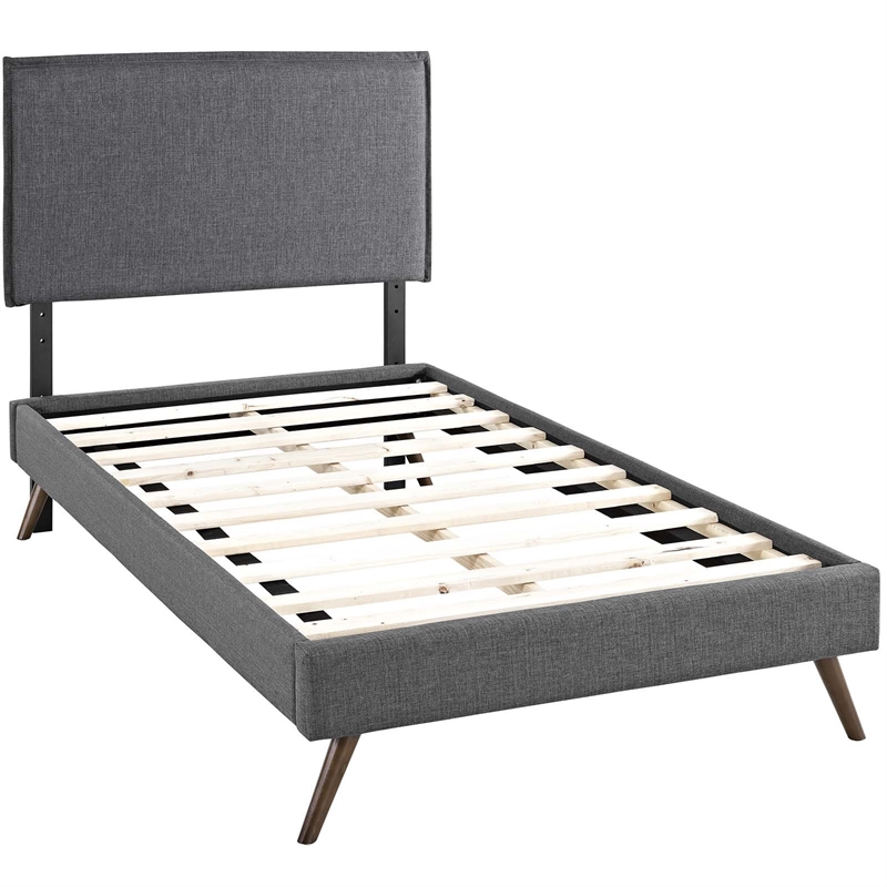 Maklaine Contemporary Polyester Upholstered Twin Platform Bed in Gray