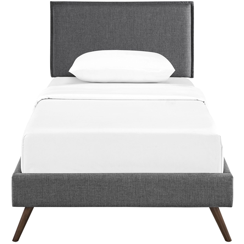 Maklaine Contemporary Polyester Upholstered Twin Platform Bed in Gray