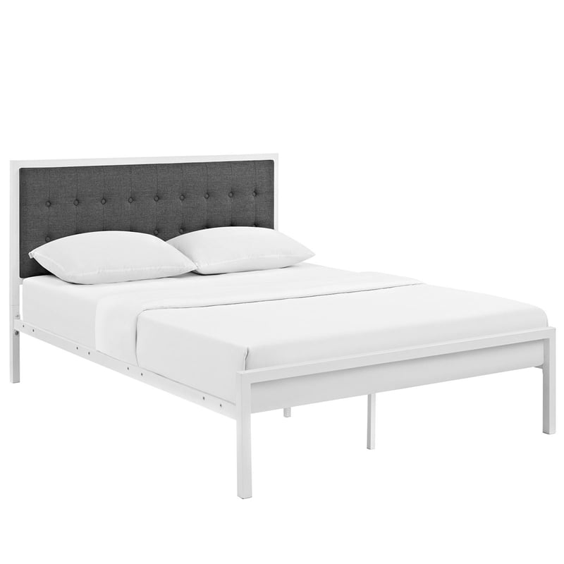 Maklaine Modern / Contemporary Fabric King Bed in White Gray