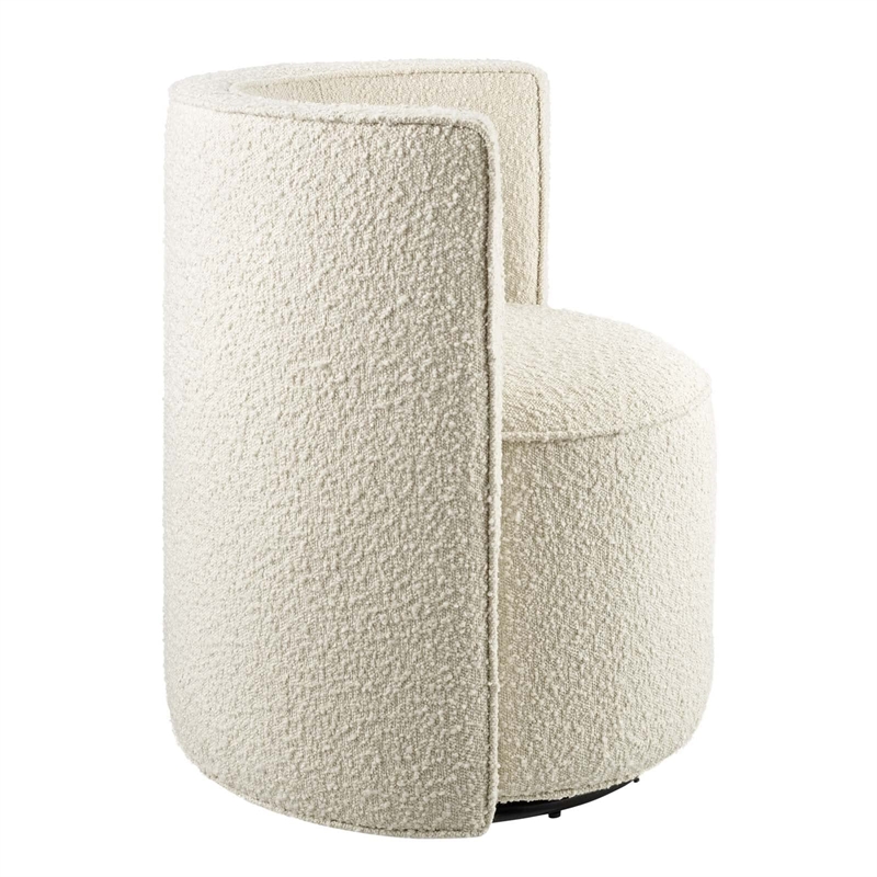 Maklaine Modern Boucle Fabric and Iron Swivel Chair in Ivory
