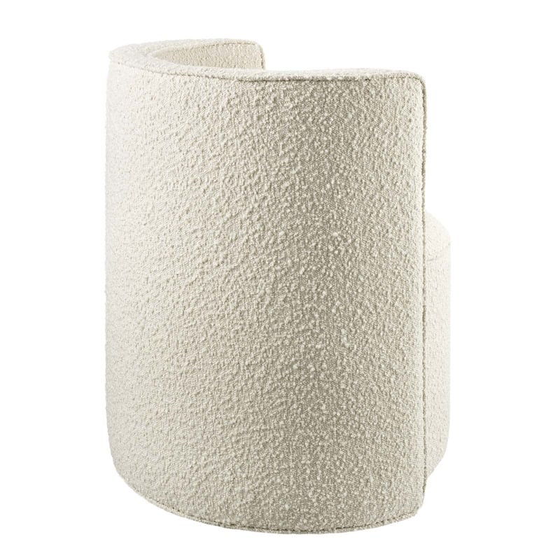 Maklaine Modern Boucle Fabric and Iron Swivel Chair in Ivory