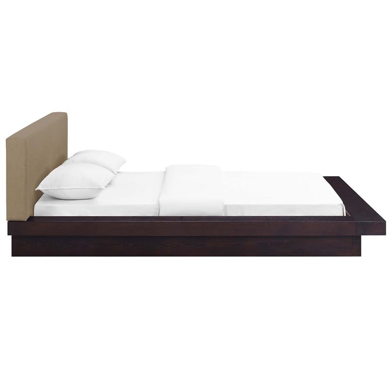 Maklaine Queen Wood Polyester Fabric Platform Bed in Cappuccino/Latte