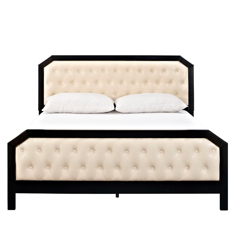 Maklaine Modern / Contemporary Tuffted Button Queen Bed in Black