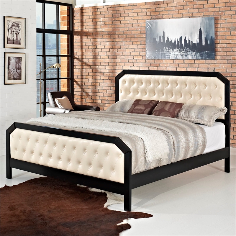 Maklaine Modern / Contemporary Tuffted Button Queen Bed in Black
