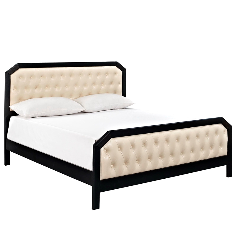 Maklaine Modern / Contemporary Tuffted Button Queen Bed in Black