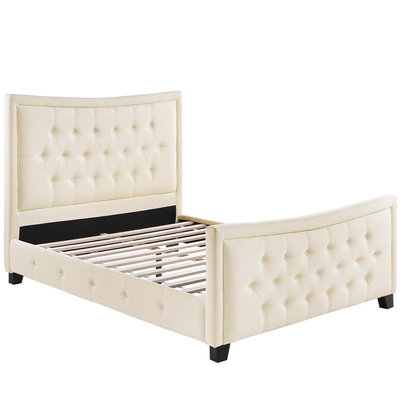 Maklaine Contemporary Solid wood and Plywood Frame Queen Bed in Ivory