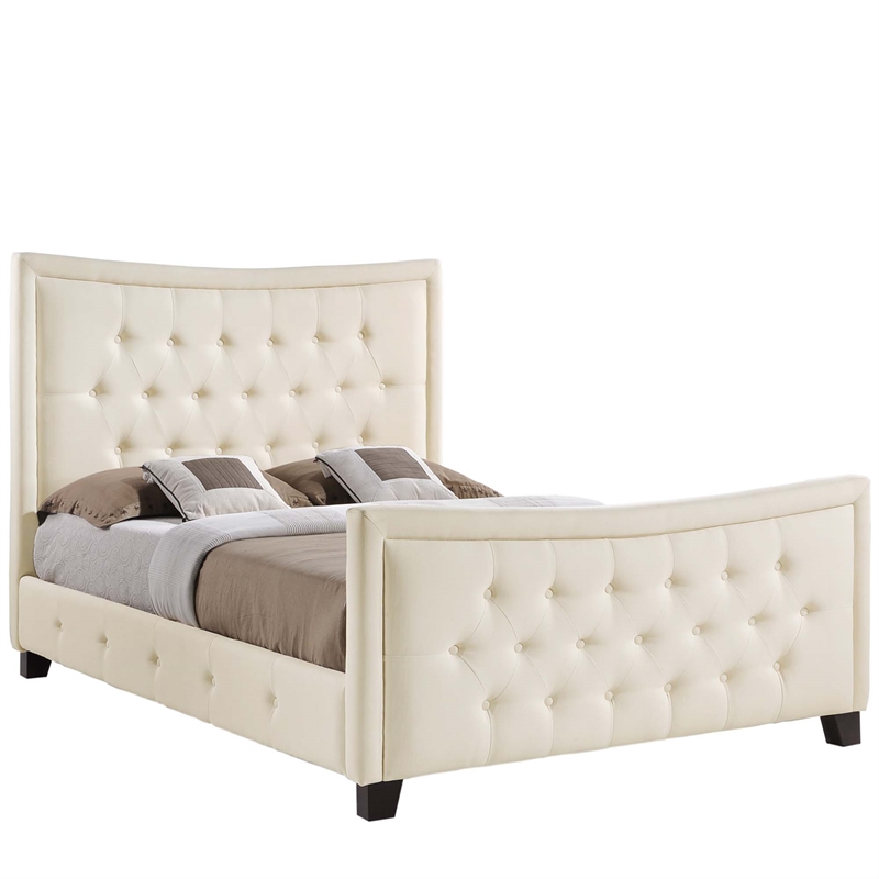 Maklaine Contemporary Solid wood and Plywood Frame Queen Bed in Ivory