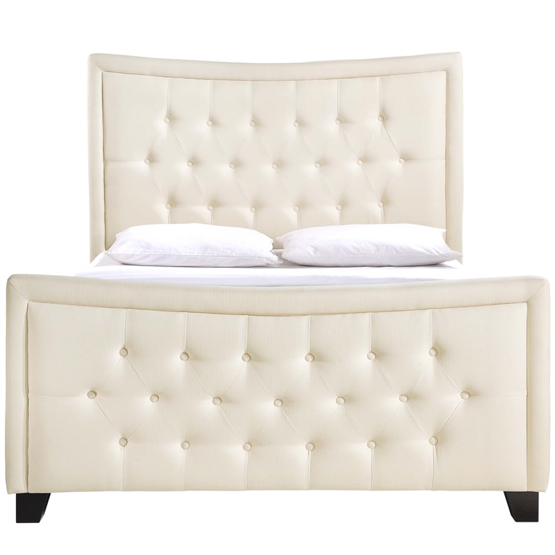 Maklaine Contemporary Solid wood and Plywood Frame Queen Bed in Ivory