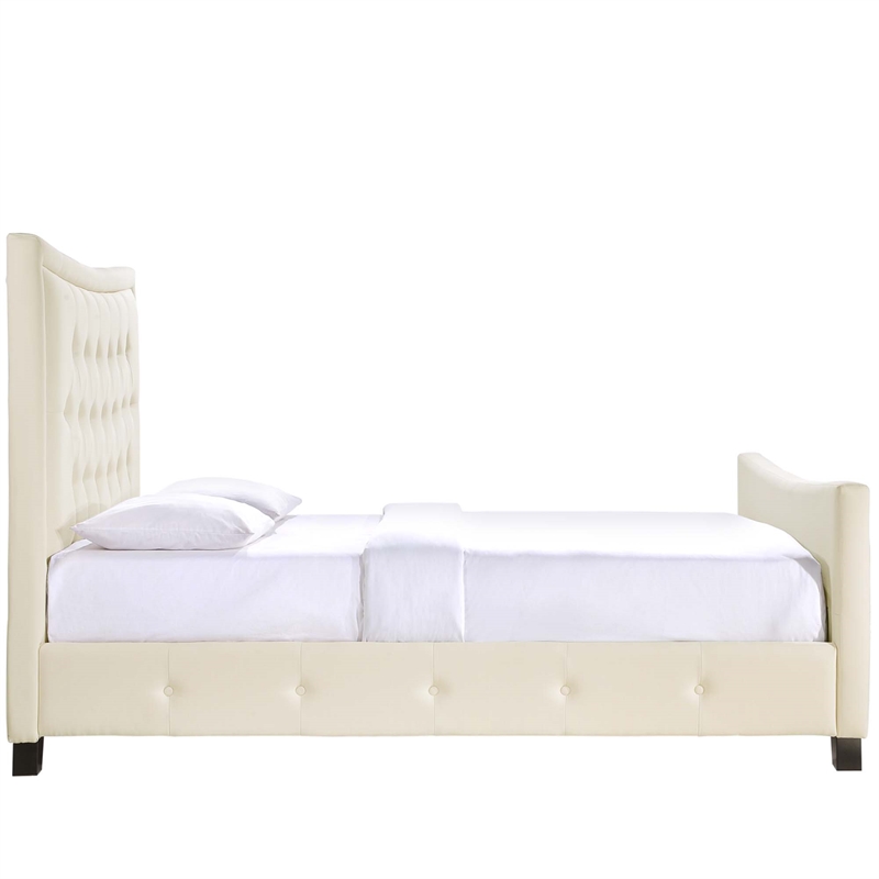 Maklaine Contemporary Solid wood and Plywood Frame Queen Bed in Ivory