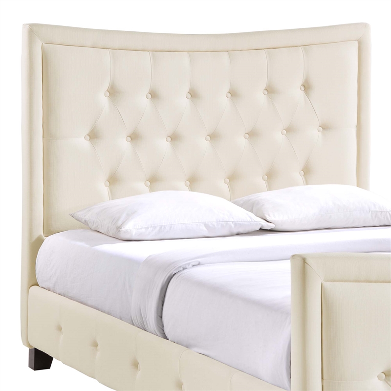 Maklaine Contemporary Solid wood and Plywood Frame Queen Bed in Ivory